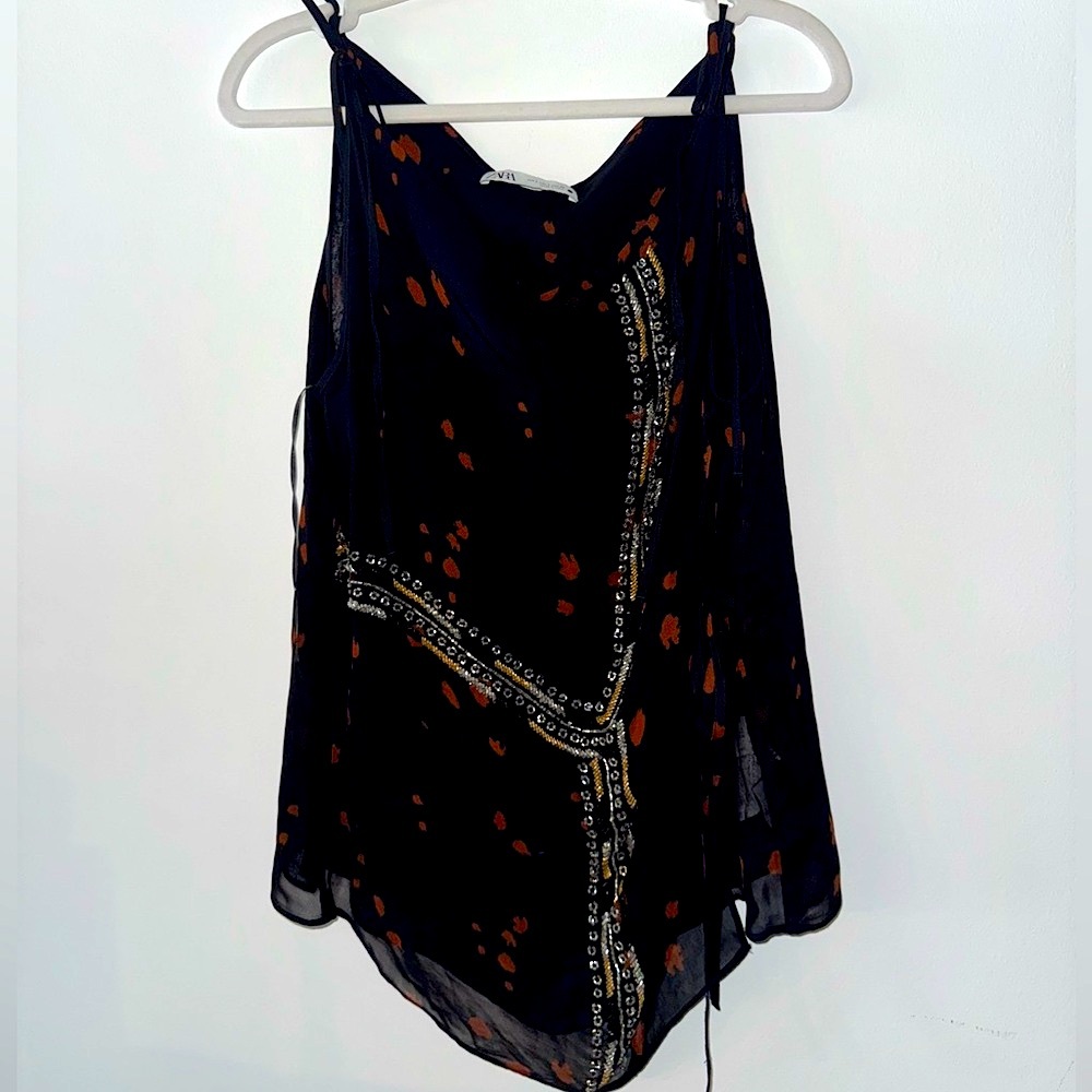 Zara Black and Brown Camisole with Embellishments